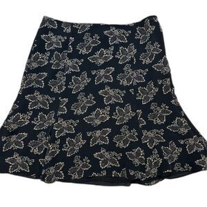 Vintage LOFT Silk Skirt Flared Floral Leaf Cottage Classic 90s Knee Length 14P